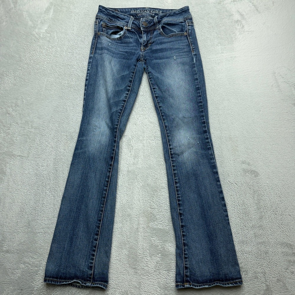 American Eagle Jeans Womens 0 Short Blue Kick Boot Stretch Low Rise Denim Pants